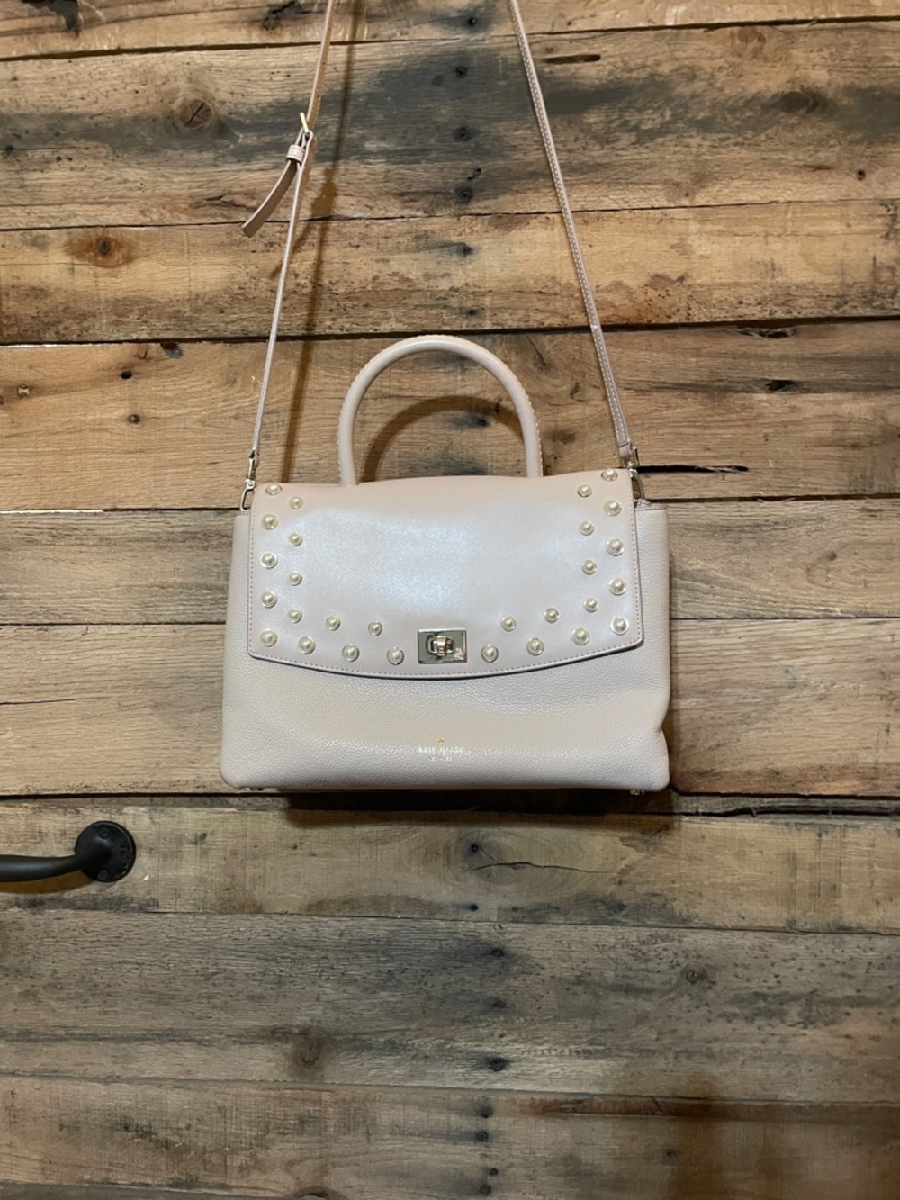 kate spade Pearl-Studded Cream Satchel